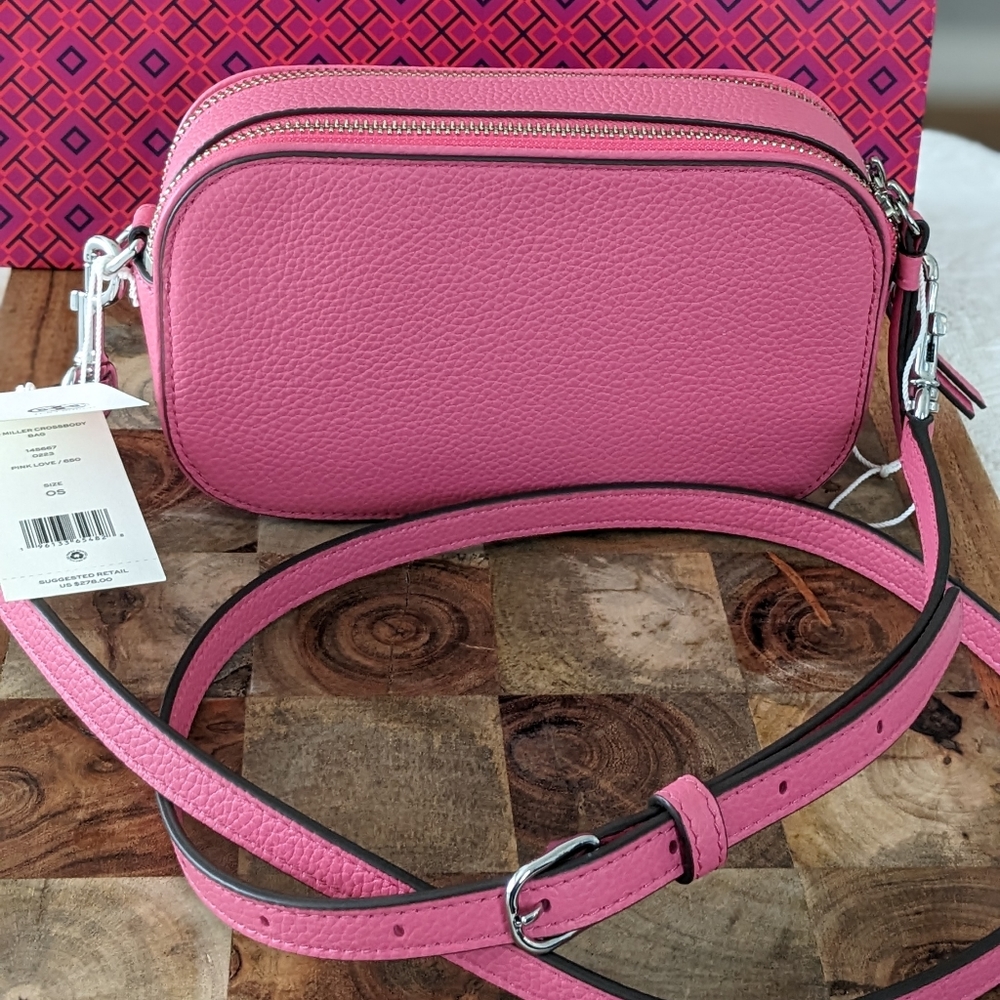 TORY BURCH MILLER MINI LEATHER CROSSBODY DOUBLE T APPLIQUE + DUST BAG NWT ❤️ - Picture 7 of 11